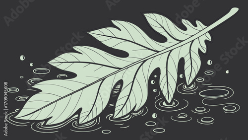 Stylized leaf floating on water nature illustration botanical art green leaf design.