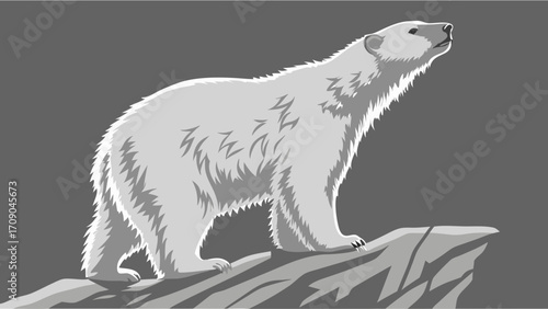 Stylized Polar Bear on Rock Arctic Animal Illustration Wildlife Graphic Design.
