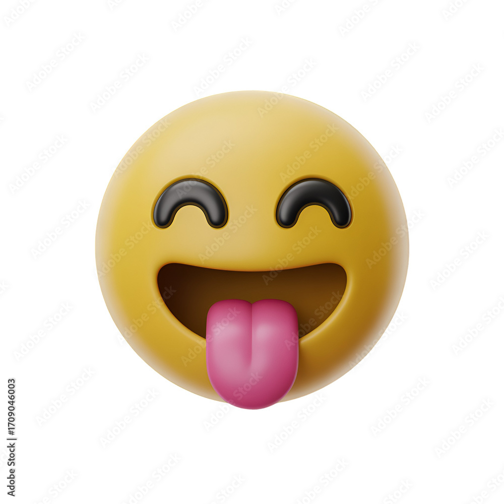 Fototapeta premium 3D Yellow Emoji Face with Tongue Sticking Out emoticon expression