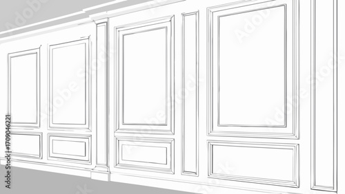 White Paneling Wall Design Elegant Interior Wall Decor Architectural Sketch Classic Room Divider Modern Wall Panel Home Renovation Interior Design Element Decorative Wall Feature Frame De.