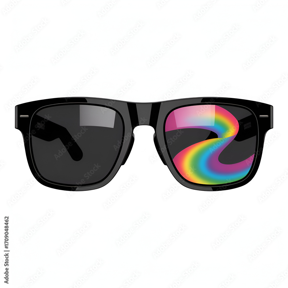 Fototapeta premium Black Sunglasses with Rainbow Reflection on One Lens