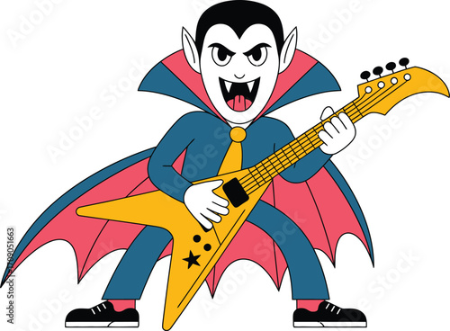 Cartoon vampire playing electric guitar music rock