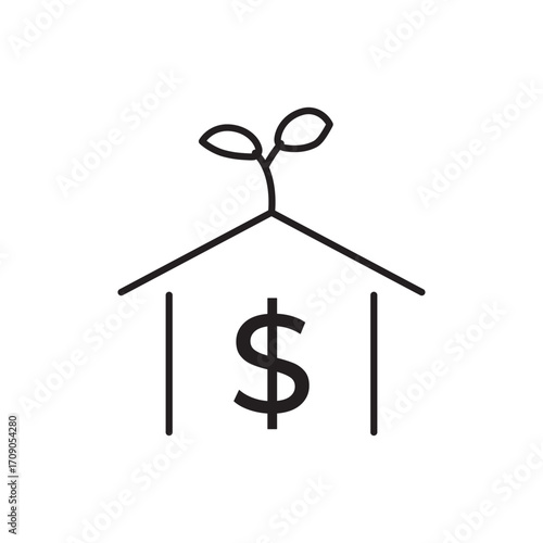 Investment banking icon vector with dollar and plant sprout. Ideal for finance, growth, capital markets, wealth management, corporate banking, funding, business investment, and economic development.