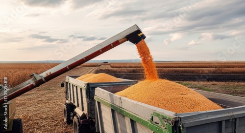 Wallpaper Mural Bountiful Corn Harvest: Combine Loading Golden Grains into Farm Trailers Torontodigital.ca
