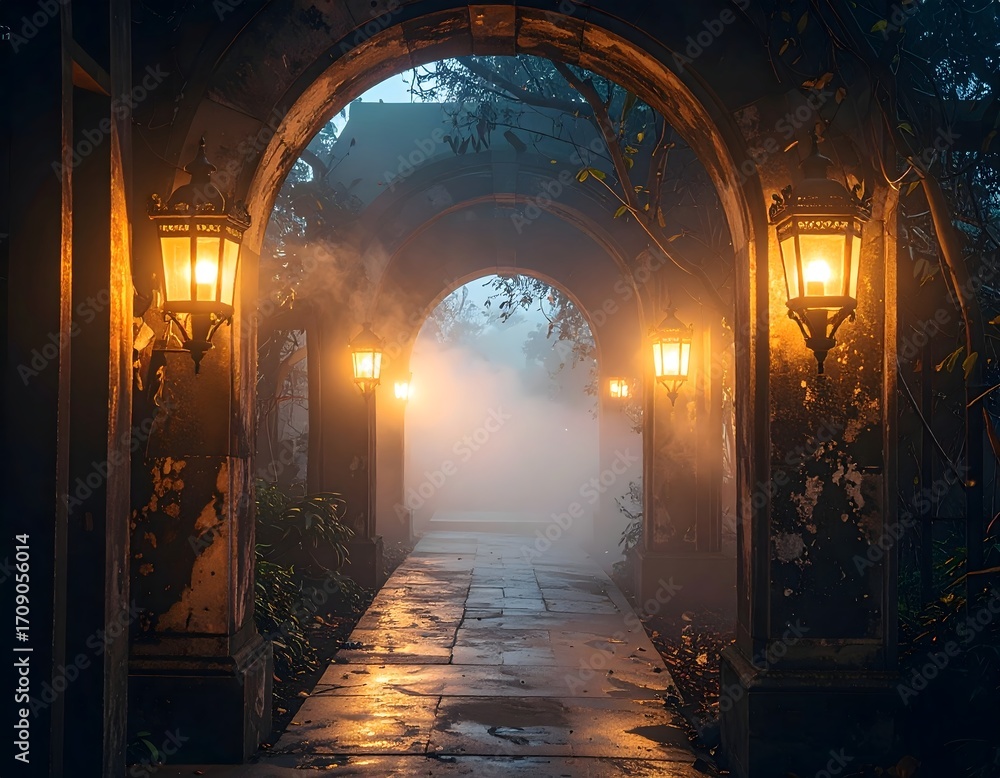 Fototapeta premium Foggy Night Pathway