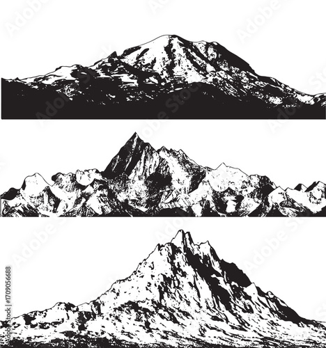 Dramatic mountain range silhouette offers a timeless, majestic vista for adventure and outdoor themed designs