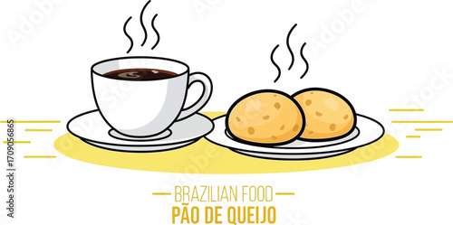 Warm coffee and delicious Pão de Queijo, a perfect Brazilian breakfast treat