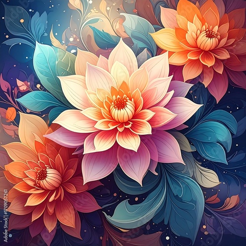 Floral art, vibrant blooms