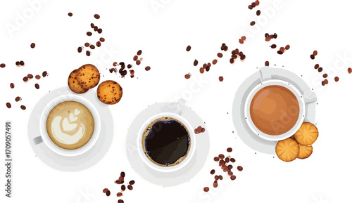 Enjoying delightful coffee break with freshly baked cookies and aromatic beans, a perfect moment.