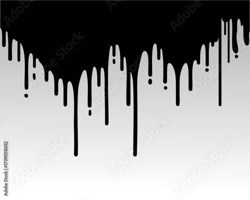 Black paint dripping seamless pattern liquid ink stain drips abstract vector background.