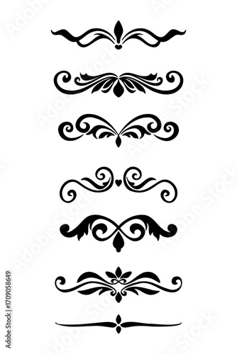 Decorative vector dividers and borders set hand drawn collection in black color.