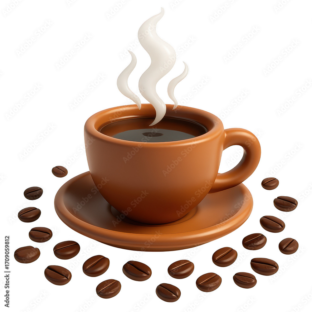 Obraz premium Hot coffee cup with beans