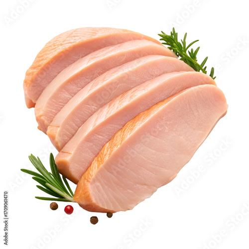 Sliced Cooked Turkey Breast with Rosemary and Peppercorns sliced turkey poultry