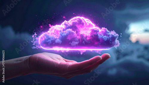 Pink and purple glowing cloud held in hand (2)