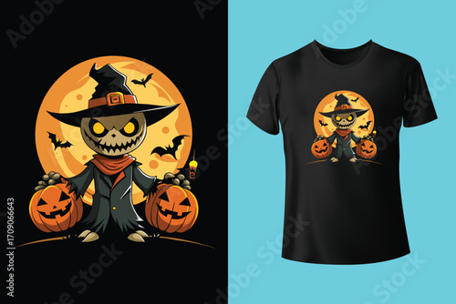Mockup of a halloween Purple T-Shirt Blank Shirt Template Photo with Fall accessories and wooden background halloween shirt mockup
