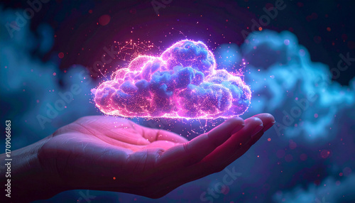 Pink and purple glowing cloud held in hand