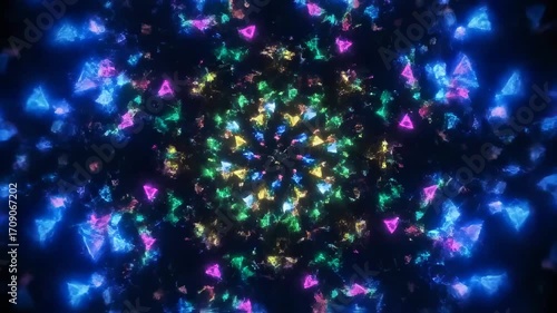 A captivating seamlessly looping video of a kaleidoscope of vibrant light patterns transforming and swirling endlessly romantic, dreamy, effect
