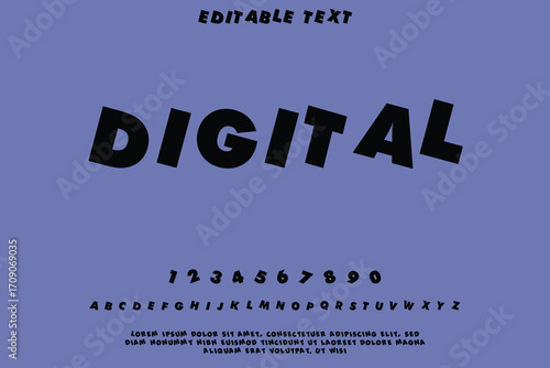 Bold digital font with numbers and letters on purple background