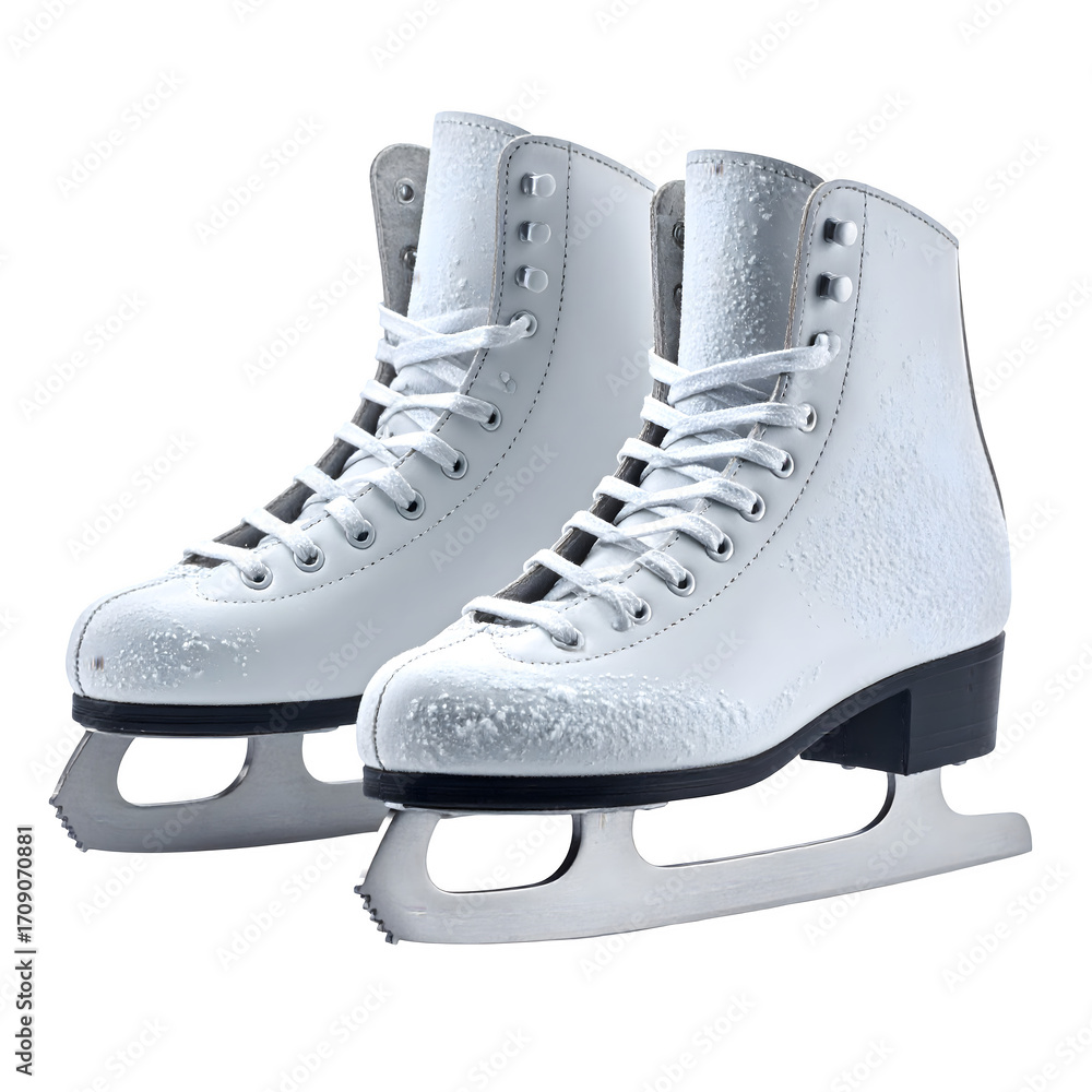 Pair of figure skates with frosty texture, shiny blades, isolated on transparent background Pair of figure skates with frosty texture, shiny blades, isolated on transparent background