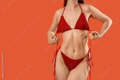 Young woman in stylish red ...