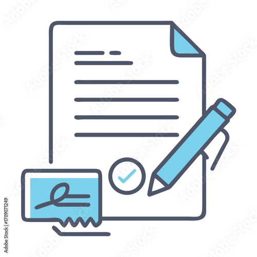 Document signature agreement pen seal contract paperwork legal business vector icon