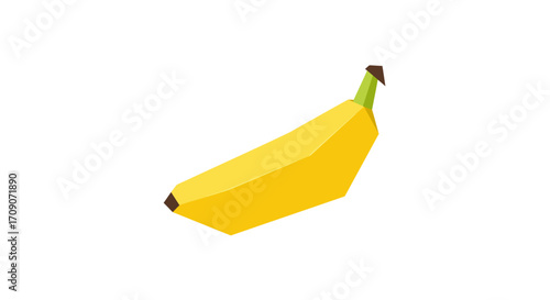 Geometric Banana Illustration with Yellow Peel and Green Stem.