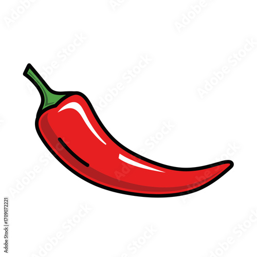 A vibrant red chili pepper with a green stem, depicted in a clean, graphic illustration style.