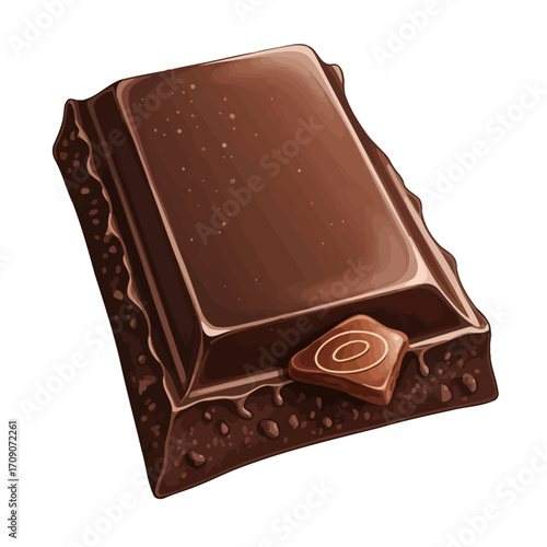 Close-up of a dark chocolate bar with a piece of caramel.