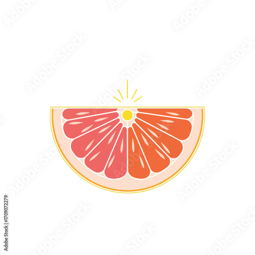 A vibrant illustration of a halved grapefruit, showcasing its juicy segments and a radiant sun.