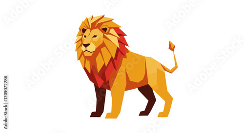 Geometric Lion Illustration with Mane and Tail.