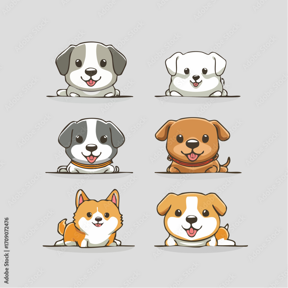 Fototapeta premium Adorable cartoon dog set a collection of six cute puppies, perfect for various design projects and joyful themes