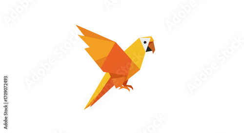 Geometric Parrot Illustration in Orange and Yellow Tones.