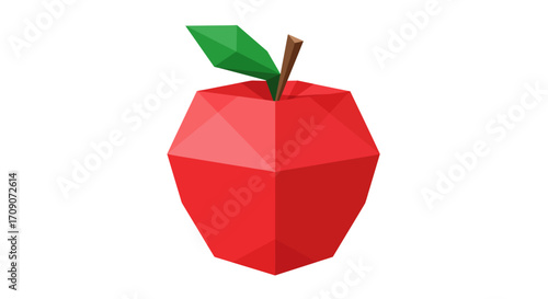 Geometric Red Apple with Green Leaf and Brown Stem Illustration 1.