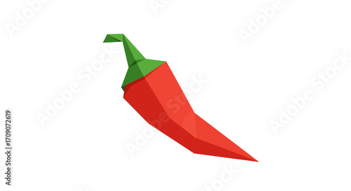 Geometric Red Chili Pepper Illustration with Green Stem.