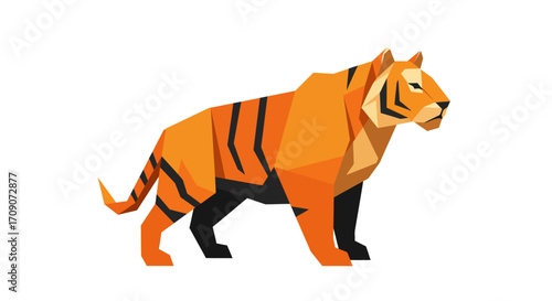 Geometric Tiger Illustration with Orange and Black Stripes.