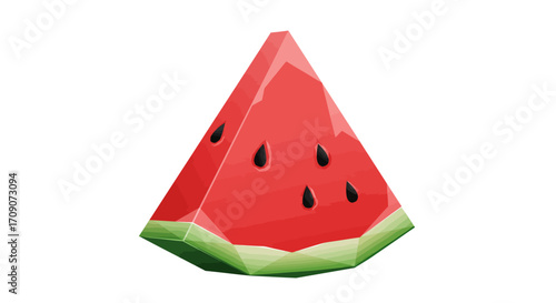 Triangular Watermelon Slice with Seeds and Green Rind.