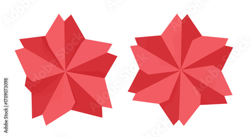 Two Red Geometric Starbursts with Angular Petals Design.