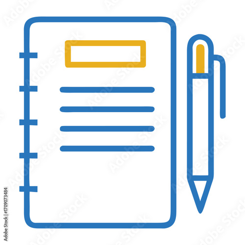 Notebook and pen icon symbolizing writing and note taking vector icon