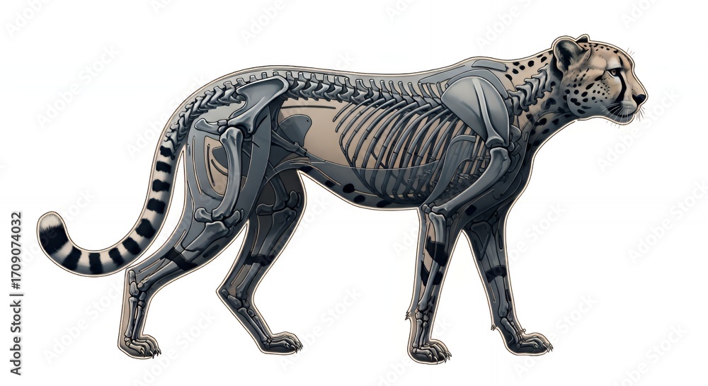 Fototapeta premium Feline Tiger with Visible Skeleton and Muscles in Digital Illustration