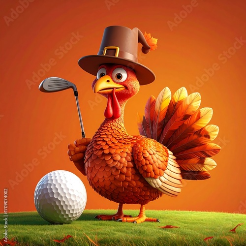 Cartoon turkey golfer