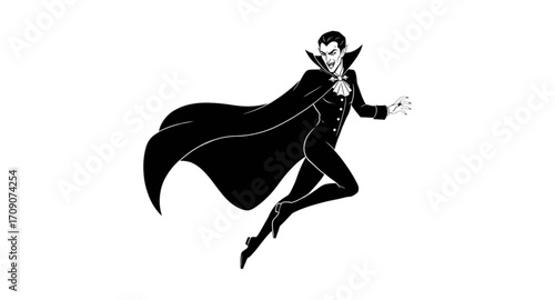 Vampire with cloak and sharp fangs