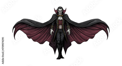 Vampire with cloak and sharp fangs 