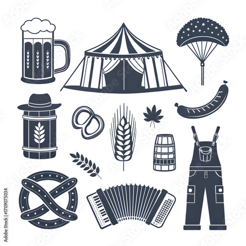Pixel Art Icons: Camping, Beer, Oktoberfest, Parachuting – Adventure & Leisure Graphics on transparent background