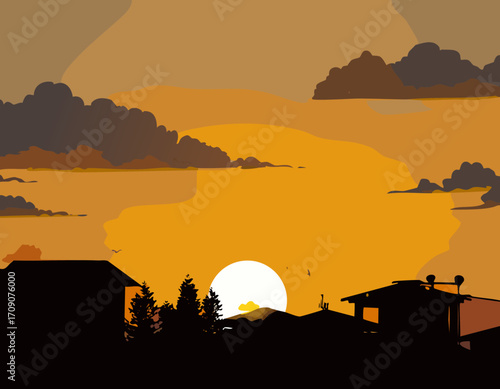 夕方　町