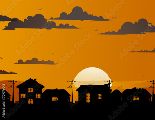 夕方　町
