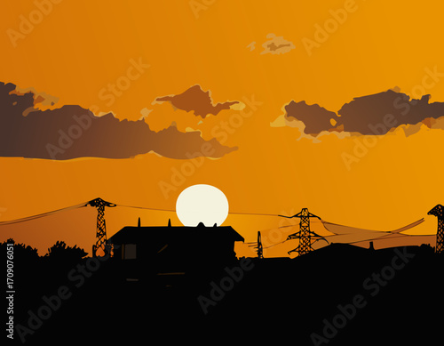 夕方　町