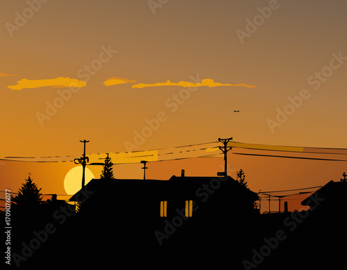 夕方　町