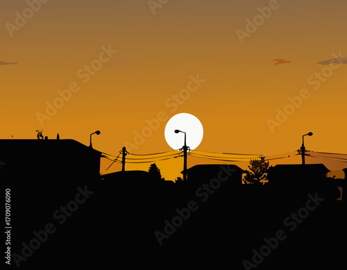 夕方　町