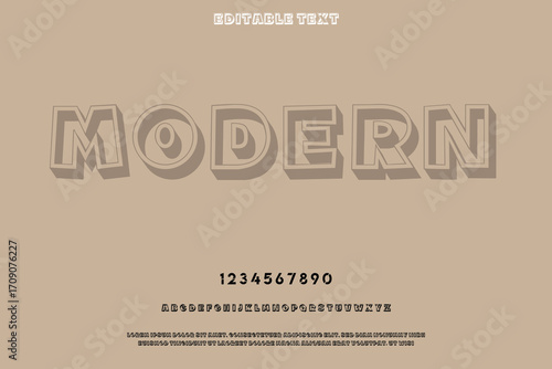 Modern font style with 3d effect and numbers on beige background