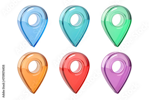 Free Download 3D colorful map pin icons glossy location markers isolated on transparent background - GFXLoad